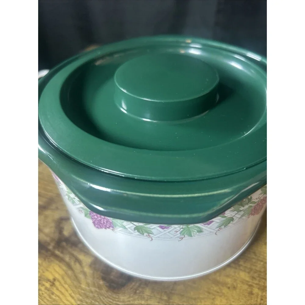 Rival Crock-Ette White & Green Stoneware Slow Cooker with Grape Vine Design